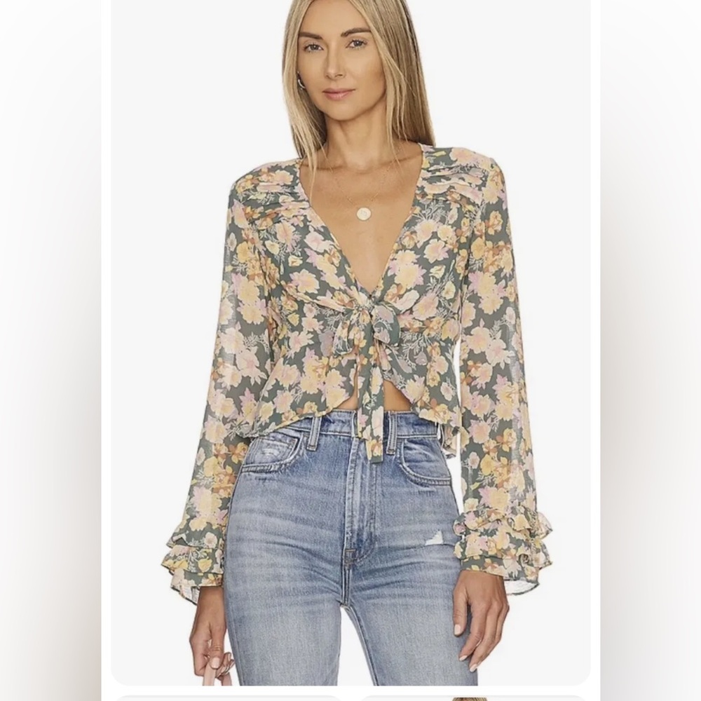 NWT Free People Maybel Blouse in Happy Combo Floral Ruffle $98- Choose Size